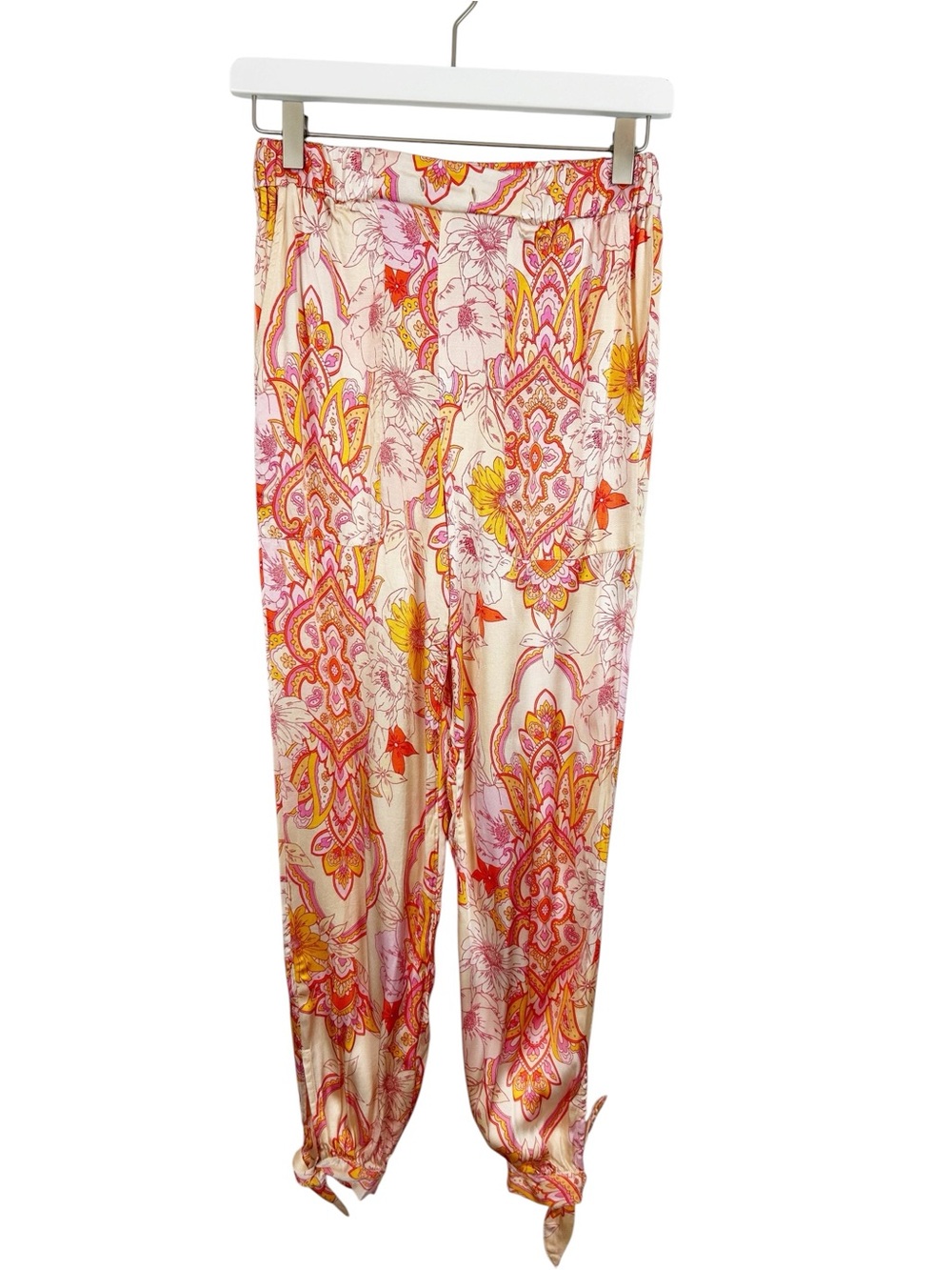Zara Satin Effect High Waisted Tie Ankle Pants Size X-Small Multi Color